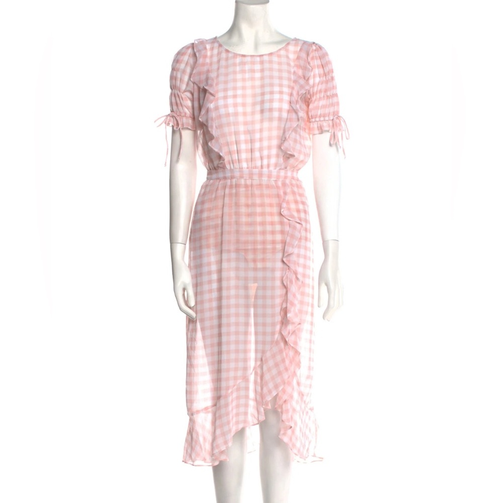 For Love and Lemons Dorothy Ruffle Gingham Pink Midi Dress
